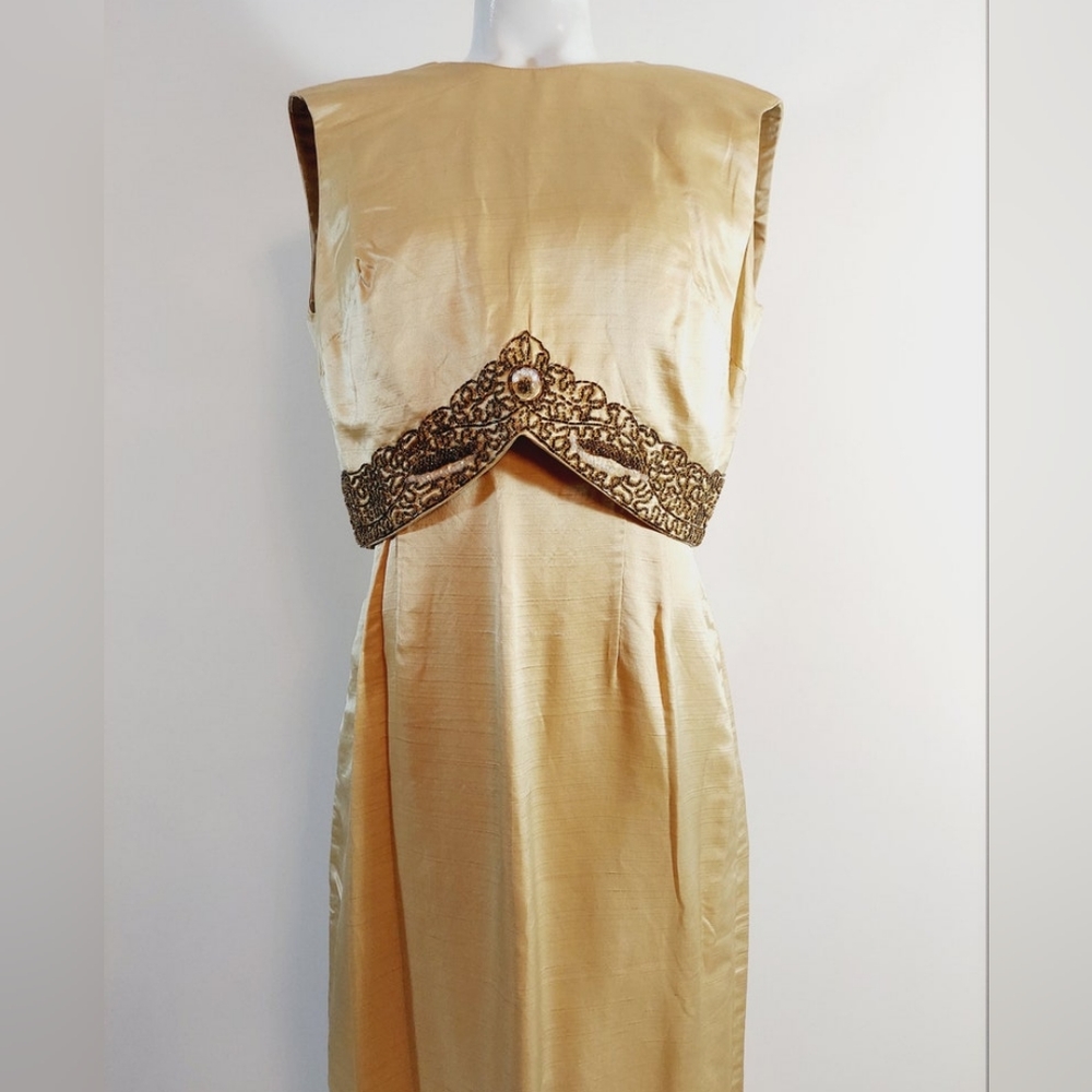 50s 60s SILK beaded bombshell sheath cocktail dress and crop top - Picture 3 of 9